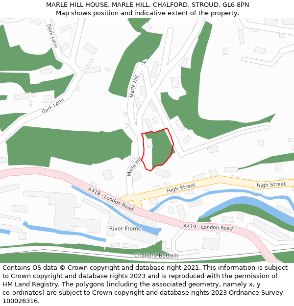 MARLE HILL HOUSE, MARLE HILL, CHALFORD, STROUD, GL6 8PN: Location map and indicative extent of plot