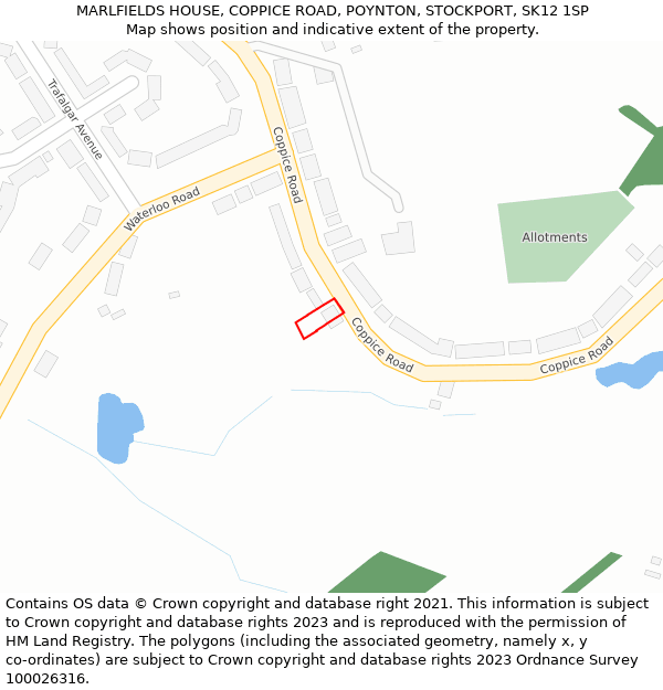 MARLFIELDS HOUSE, COPPICE ROAD, POYNTON, STOCKPORT, SK12 1SP: Location map and indicative extent of plot