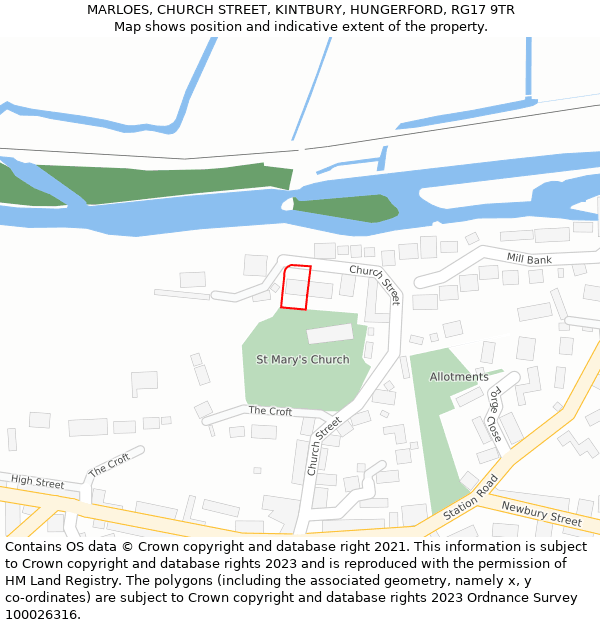 MARLOES, CHURCH STREET, KINTBURY, HUNGERFORD, RG17 9TR: Location map and indicative extent of plot