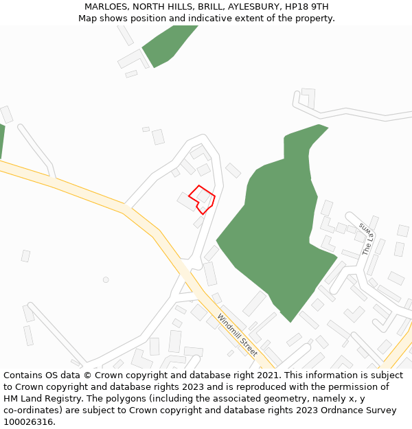 MARLOES, NORTH HILLS, BRILL, AYLESBURY, HP18 9TH: Location map and indicative extent of plot