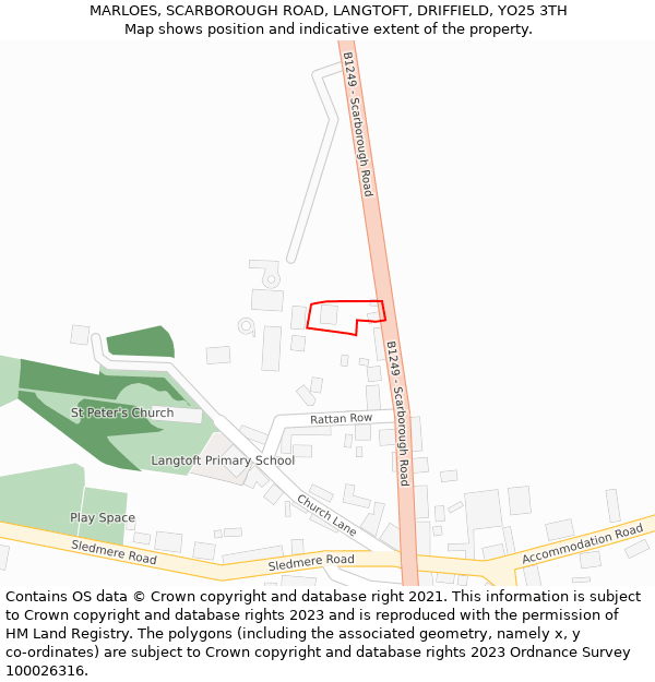 MARLOES, SCARBOROUGH ROAD, LANGTOFT, DRIFFIELD, YO25 3TH: Location map and indicative extent of plot