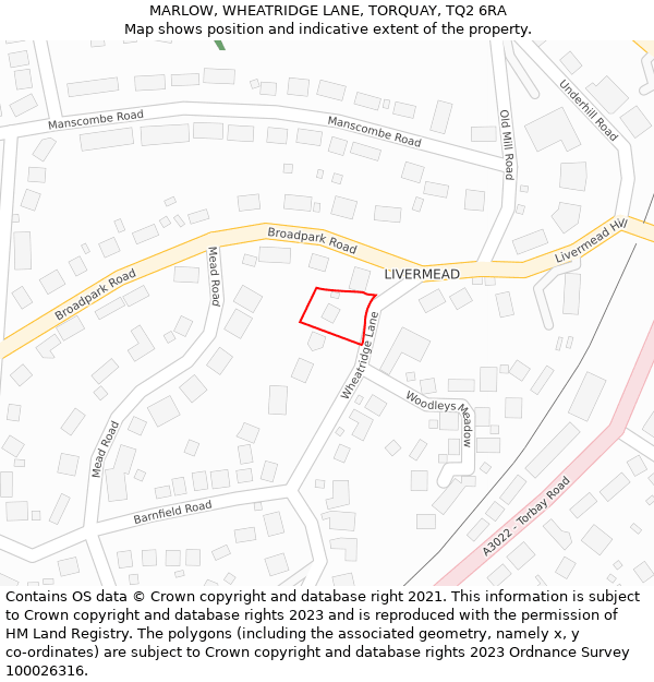 MARLOW, WHEATRIDGE LANE, TORQUAY, TQ2 6RA: Location map and indicative extent of plot