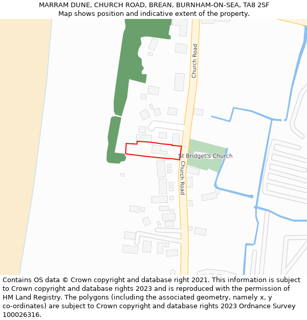 MARRAM DUNE, CHURCH ROAD, BREAN, BURNHAM-ON-SEA, TA8 2SF: Location map and indicative extent of plot