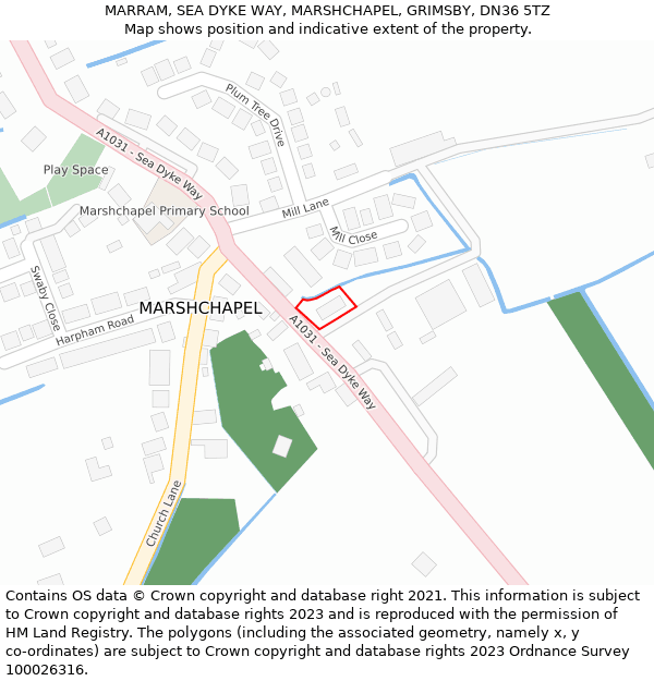 MARRAM, SEA DYKE WAY, MARSHCHAPEL, GRIMSBY, DN36 5TZ: Location map and indicative extent of plot