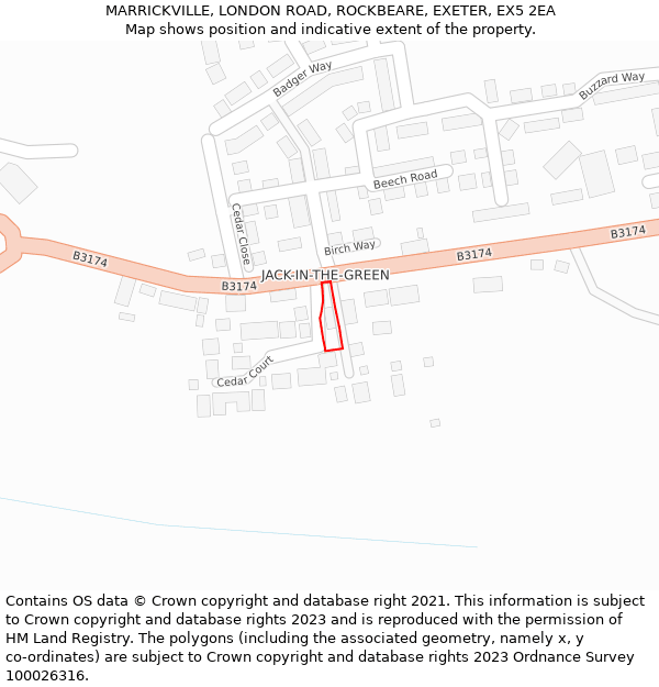 MARRICKVILLE, LONDON ROAD, ROCKBEARE, EXETER, EX5 2EA: Location map and indicative extent of plot