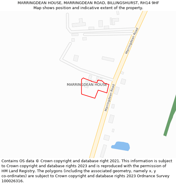 MARRINGDEAN HOUSE, MARRINGDEAN ROAD, BILLINGSHURST, RH14 9HF: Location map and indicative extent of plot