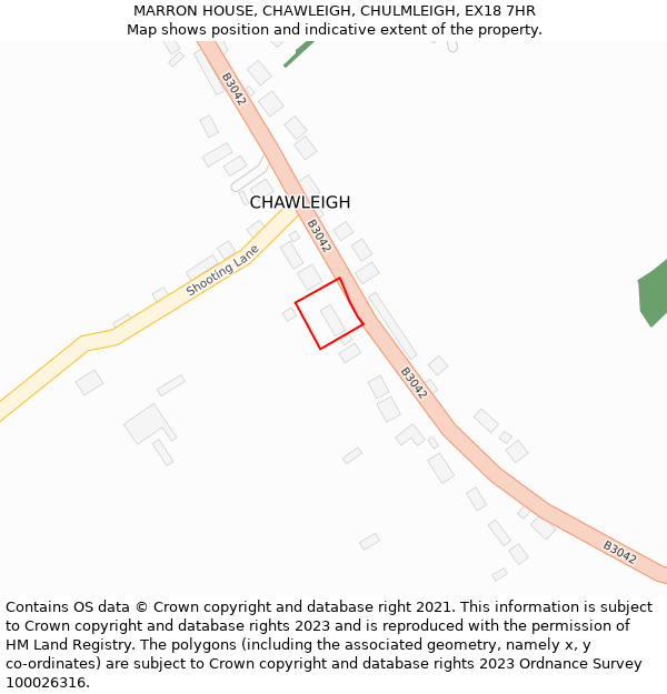 MARRON HOUSE, CHAWLEIGH, CHULMLEIGH, EX18 7HR: Location map and indicative extent of plot