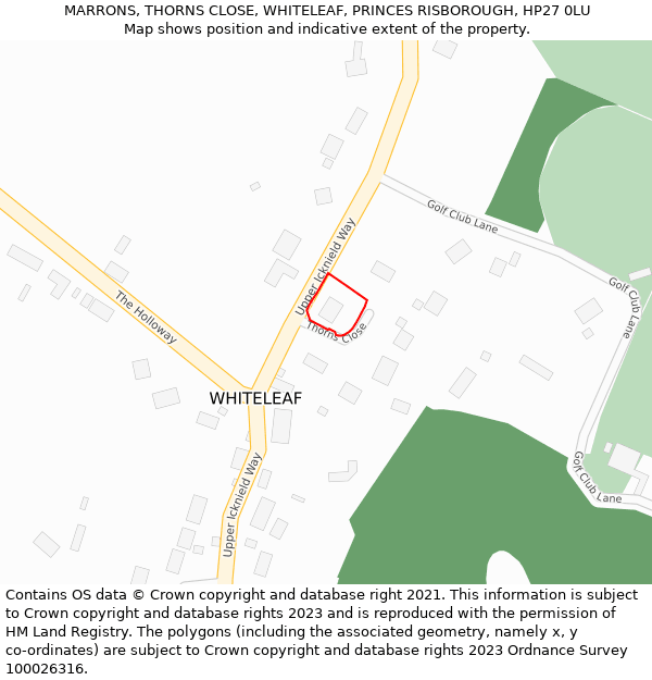 MARRONS, THORNS CLOSE, WHITELEAF, PRINCES RISBOROUGH, HP27 0LU: Location map and indicative extent of plot