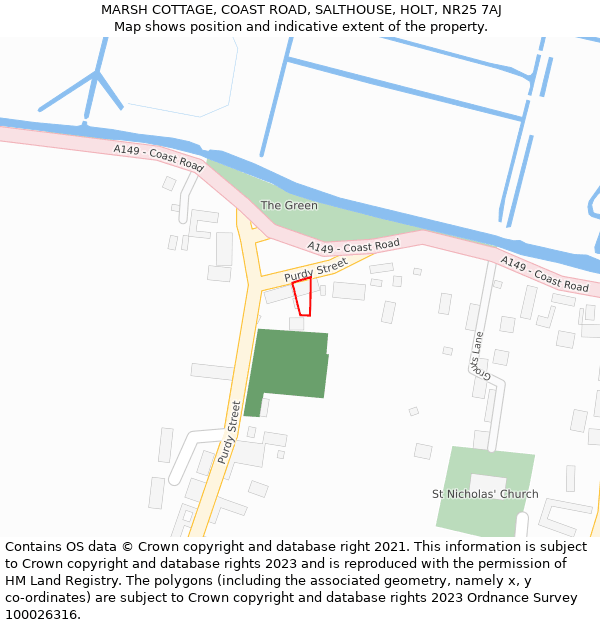 MARSH COTTAGE, COAST ROAD, SALTHOUSE, HOLT, NR25 7AJ: Location map and indicative extent of plot