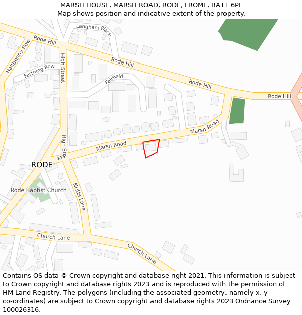 MARSH HOUSE, MARSH ROAD, RODE, FROME, BA11 6PE: Location map and indicative extent of plot