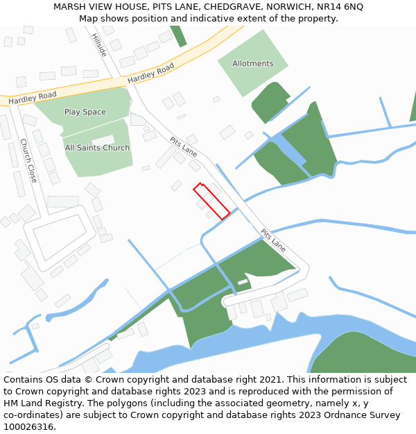 MARSH VIEW HOUSE, PITS LANE, CHEDGRAVE, NORWICH, NR14 6NQ: Location map and indicative extent of plot