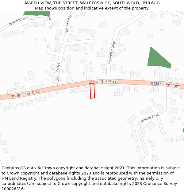 MARSH VIEW, THE STREET, WALBERSWICK, SOUTHWOLD, IP18 6UG: Location map and indicative extent of plot