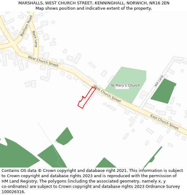MARSHALLS, WEST CHURCH STREET, KENNINGHALL, NORWICH, NR16 2EN: Location map and indicative extent of plot