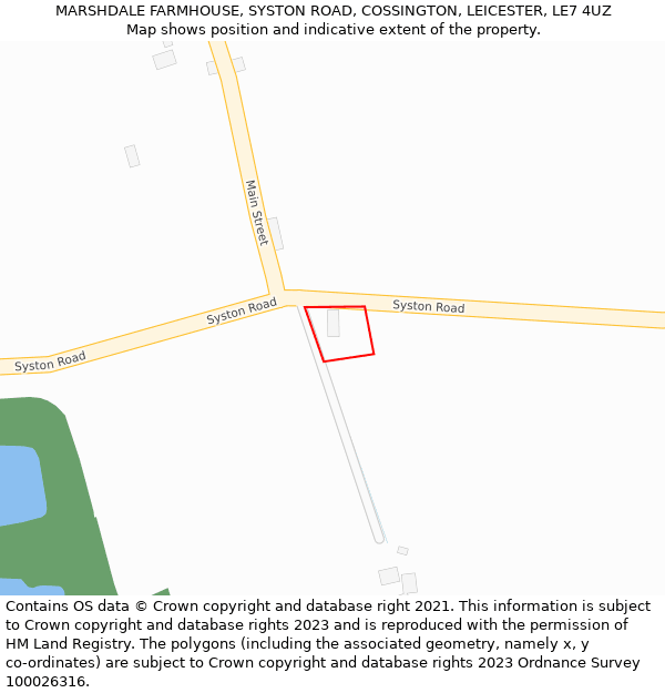 MARSHDALE FARMHOUSE, SYSTON ROAD, COSSINGTON, LEICESTER, LE7 4UZ: Location map and indicative extent of plot