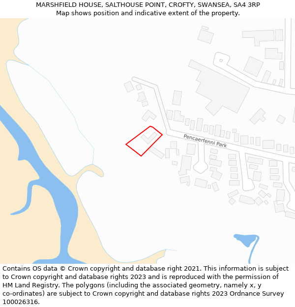 MARSHFIELD HOUSE, SALTHOUSE POINT, CROFTY, SWANSEA, SA4 3RP: Location map and indicative extent of plot