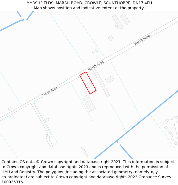 MARSHFIELDS, MARSH ROAD, CROWLE, SCUNTHORPE, DN17 4EU: Location map and indicative extent of plot
