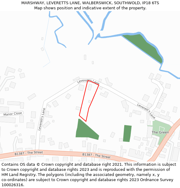 MARSHWAY, LEVERETTS LANE, WALBERSWICK, SOUTHWOLD, IP18 6TS: Location map and indicative extent of plot