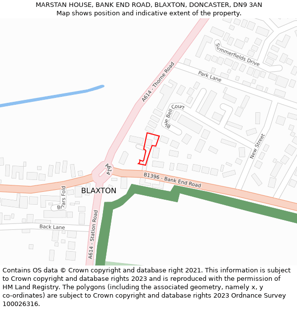 MARSTAN HOUSE, BANK END ROAD, BLAXTON, DONCASTER, DN9 3AN: Location map and indicative extent of plot