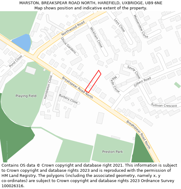 MARSTON, BREAKSPEAR ROAD NORTH, HAREFIELD, UXBRIDGE, UB9 6NE: Location map and indicative extent of plot