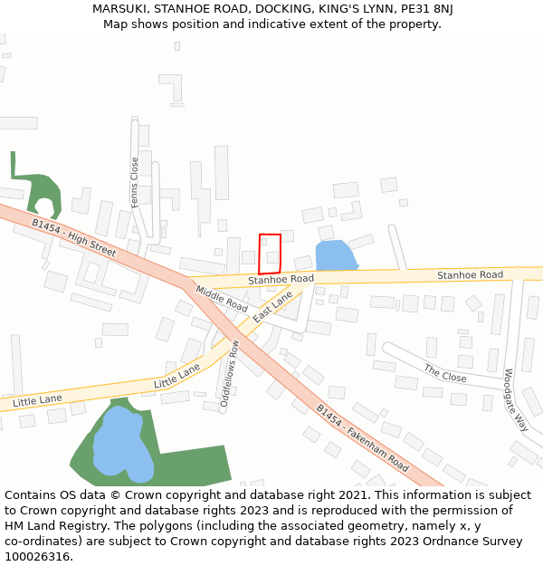 MARSUKI, STANHOE ROAD, DOCKING, KING'S LYNN, PE31 8NJ: Location map and indicative extent of plot