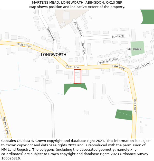 MARTENS MEAD, LONGWORTH, ABINGDON, OX13 5EP: Location map and indicative extent of plot