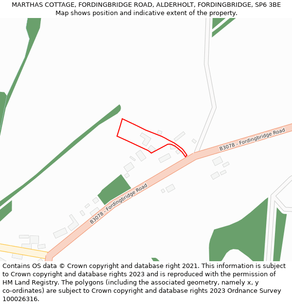 MARTHAS COTTAGE, FORDINGBRIDGE ROAD, ALDERHOLT, FORDINGBRIDGE, SP6 3BE: Location map and indicative extent of plot