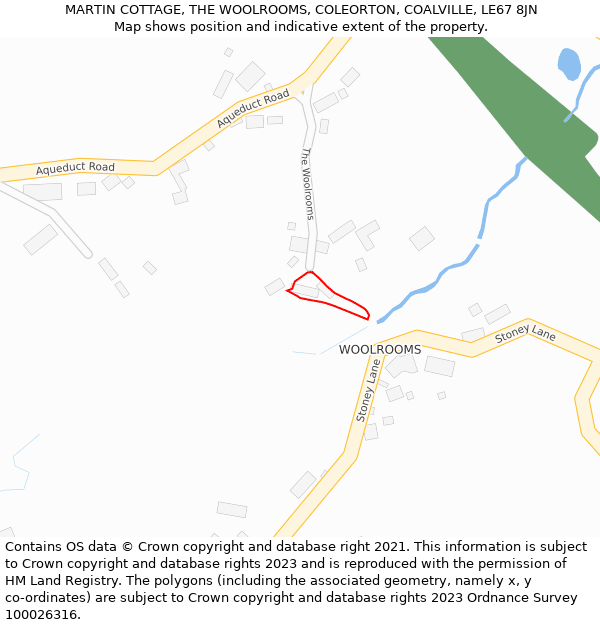 MARTIN COTTAGE, THE WOOLROOMS, COLEORTON, COALVILLE, LE67 8JN: Location map and indicative extent of plot