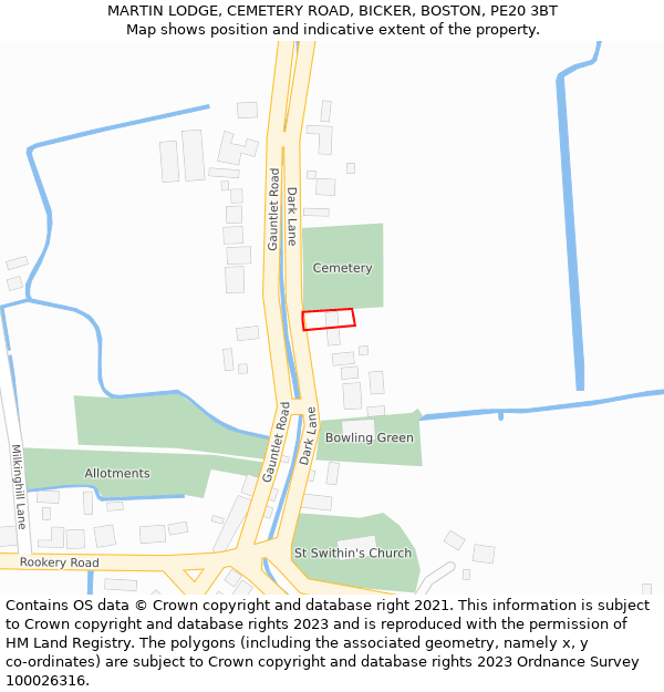 MARTIN LODGE, CEMETERY ROAD, BICKER, BOSTON, PE20 3BT: Location map and indicative extent of plot