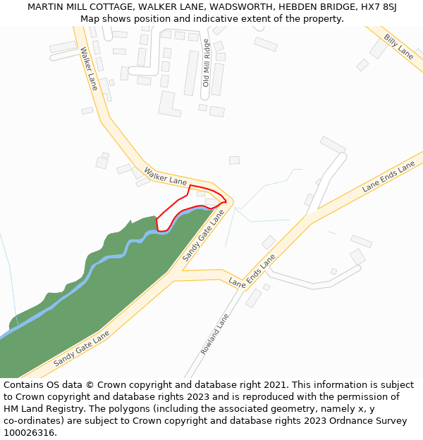 MARTIN MILL COTTAGE, WALKER LANE, WADSWORTH, HEBDEN BRIDGE, HX7 8SJ: Location map and indicative extent of plot