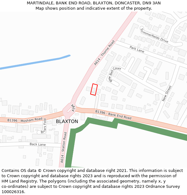 MARTINDALE, BANK END ROAD, BLAXTON, DONCASTER, DN9 3AN: Location map and indicative extent of plot