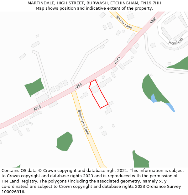 MARTINDALE, HIGH STREET, BURWASH, ETCHINGHAM, TN19 7HH: Location map and indicative extent of plot