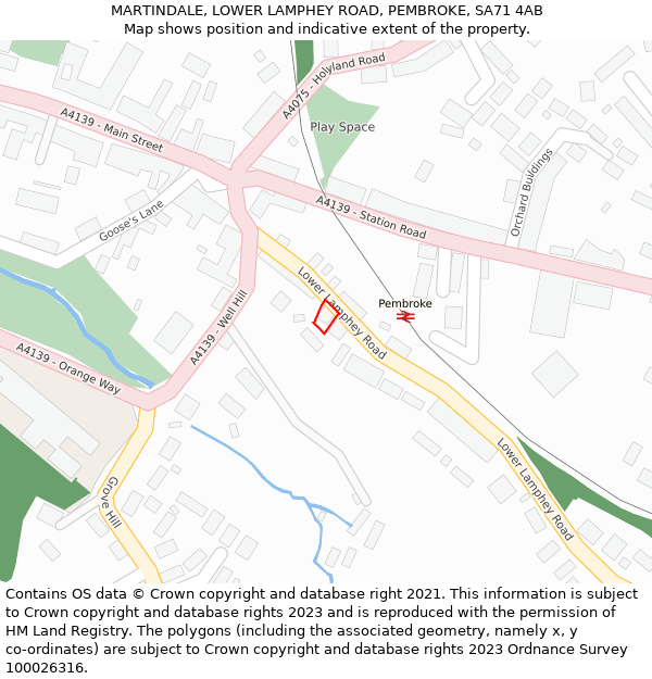 MARTINDALE, LOWER LAMPHEY ROAD, PEMBROKE, SA71 4AB: Location map and indicative extent of plot