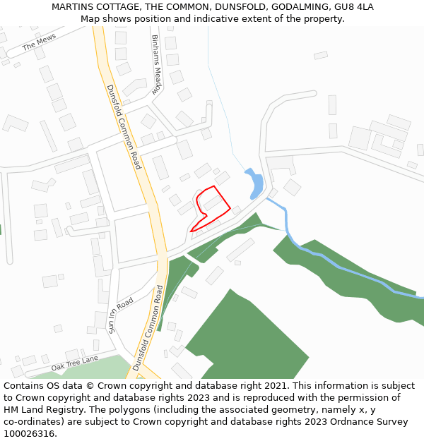 MARTINS COTTAGE, THE COMMON, DUNSFOLD, GODALMING, GU8 4LA: Location map and indicative extent of plot