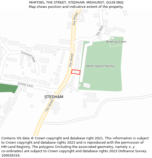 MARTINS, THE STREET, STEDHAM, MIDHURST, GU29 0NQ: Location map and indicative extent of plot