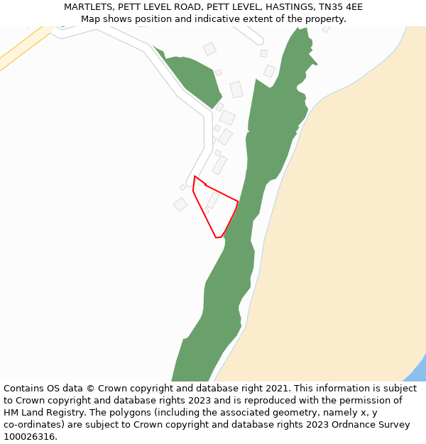 MARTLETS, PETT LEVEL ROAD, PETT LEVEL, HASTINGS, TN35 4EE: Location map and indicative extent of plot