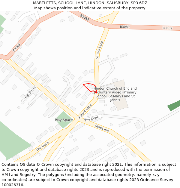 MARTLETTS, SCHOOL LANE, HINDON, SALISBURY, SP3 6DZ: Location map and indicative extent of plot