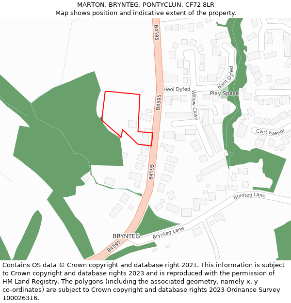 MARTON, BRYNTEG, PONTYCLUN, CF72 8LR: Location map and indicative extent of plot