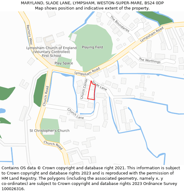 MARYLAND, SLADE LANE, LYMPSHAM, WESTON-SUPER-MARE, BS24 0DP: Location map and indicative extent of plot