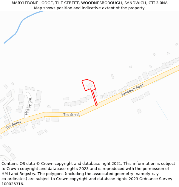 MARYLEBONE LODGE, THE STREET, WOODNESBOROUGH, SANDWICH, CT13 0NA: Location map and indicative extent of plot