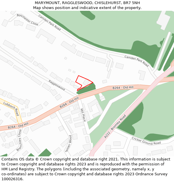 MARYMOUNT, RAGGLESWOOD, CHISLEHURST, BR7 5NH: Location map and indicative extent of plot