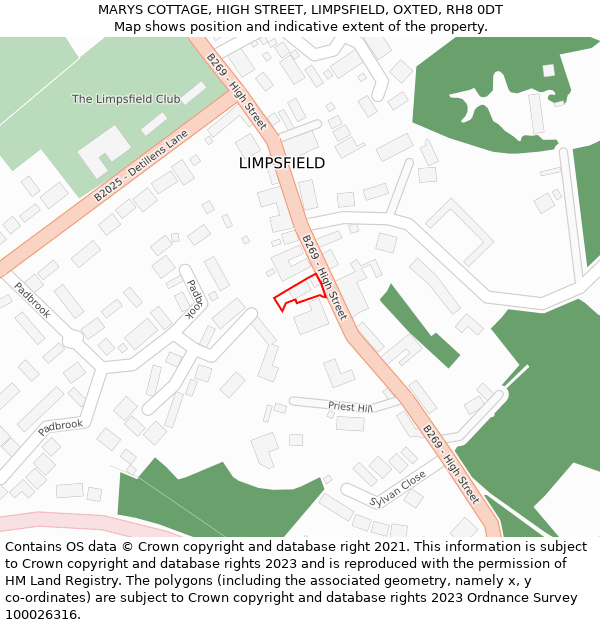 MARYS COTTAGE, HIGH STREET, LIMPSFIELD, OXTED, RH8 0DT: Location map and indicative extent of plot