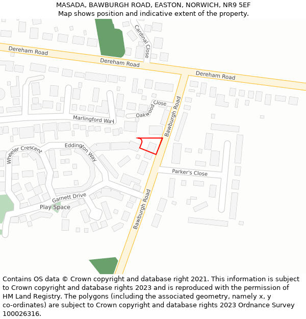 MASADA, BAWBURGH ROAD, EASTON, NORWICH, NR9 5EF: Location map and indicative extent of plot
