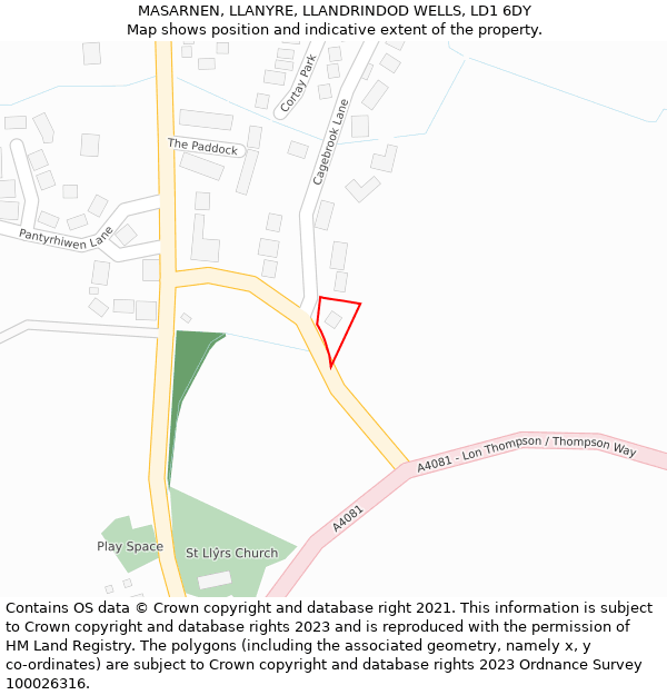 MASARNEN, LLANYRE, LLANDRINDOD WELLS, LD1 6DY: Location map and indicative extent of plot