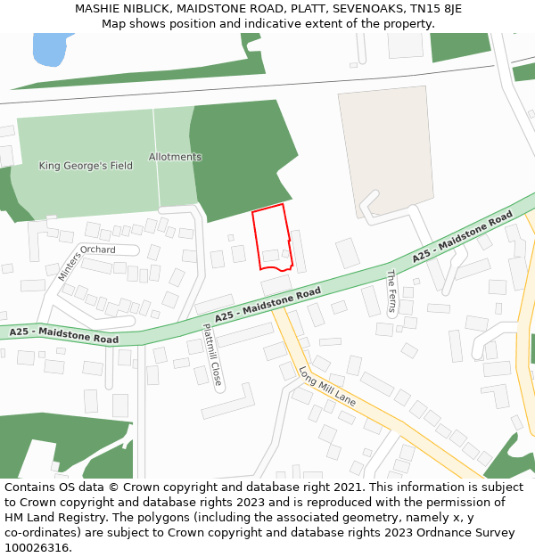 MASHIE NIBLICK, MAIDSTONE ROAD, PLATT, SEVENOAKS, TN15 8JE: Location map and indicative extent of plot