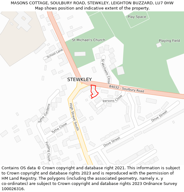 MASONS COTTAGE, SOULBURY ROAD, STEWKLEY, LEIGHTON BUZZARD, LU7 0HW: Location map and indicative extent of plot