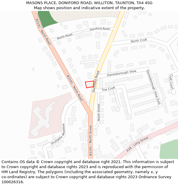 MASONS PLACE, DONIFORD ROAD, WILLITON, TAUNTON, TA4 4SG: Location map and indicative extent of plot