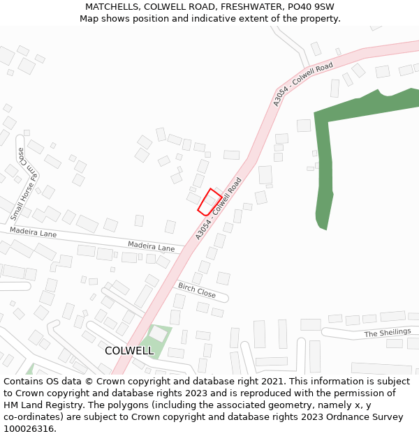 MATCHELLS, COLWELL ROAD, FRESHWATER, PO40 9SW: Location map and indicative extent of plot