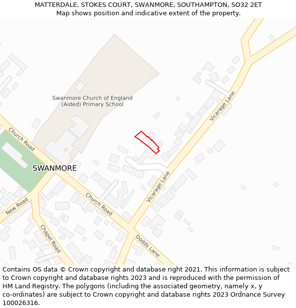 MATTERDALE, STOKES COURT, SWANMORE, SOUTHAMPTON, SO32 2ET: Location map and indicative extent of plot