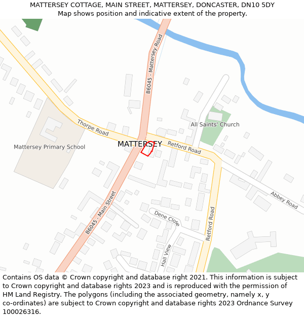 MATTERSEY COTTAGE, MAIN STREET, MATTERSEY, DONCASTER, DN10 5DY: Location map and indicative extent of plot