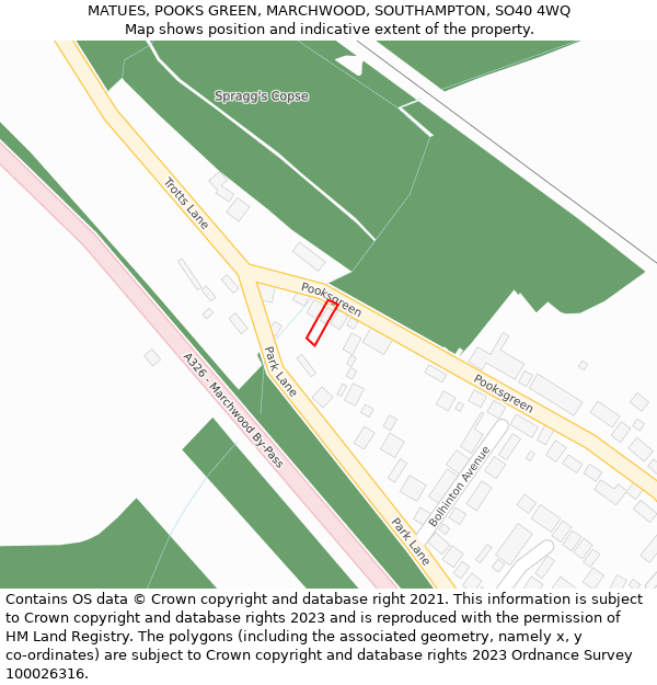 MATUES, POOKS GREEN, MARCHWOOD, SOUTHAMPTON, SO40 4WQ: Location map and indicative extent of plot